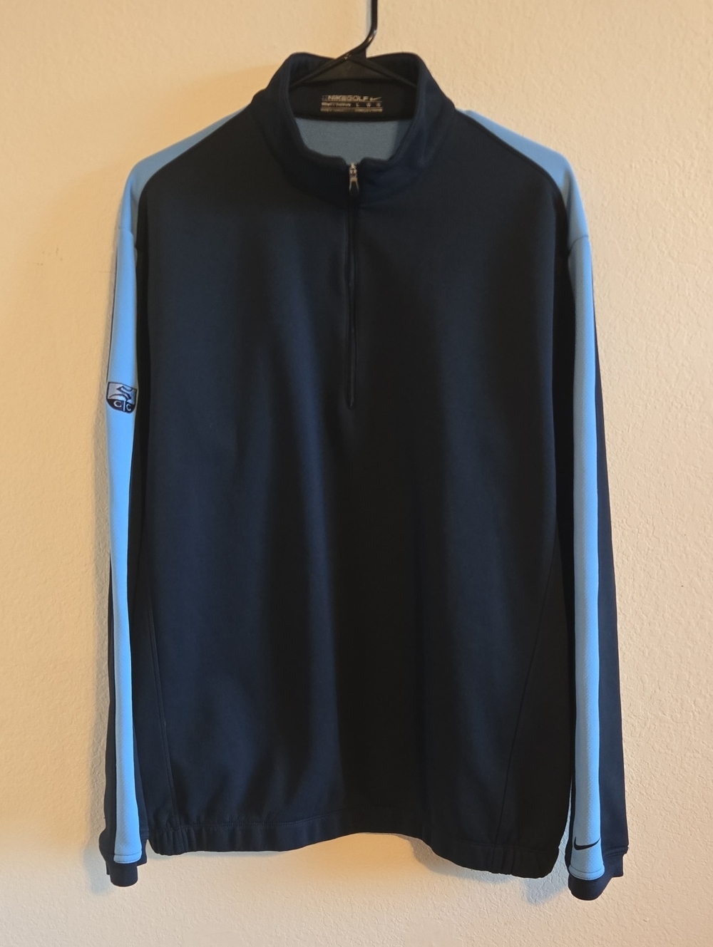 Nike Navy Half-Zip Pullover with Light Blue Sleeve Stripes - Large
